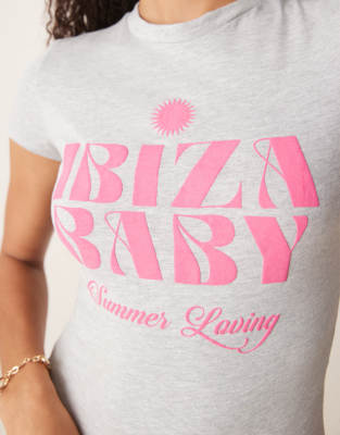 Asos Design Baby Tee With Ibiza Graphic In Gray
