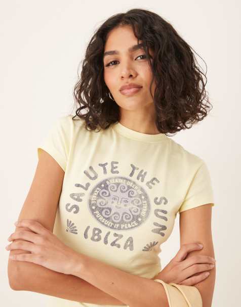 ASOS DESIGN baby tee with ibiza sun graphic in yellow - view 1