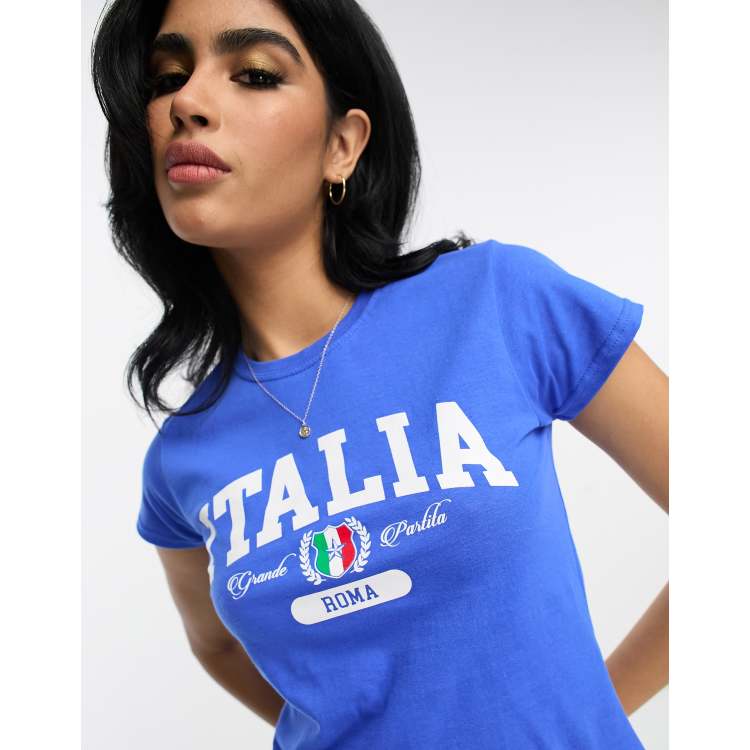 ASOS DESIGN baby tee with italia graphic in blue