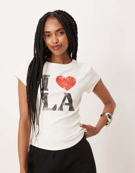 ASOS DESIGN baby tee with LA graphic in cream - view 1