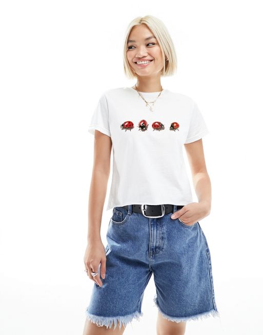 ASOS DESIGN baby tee with ladybird graphic in white | ASOS