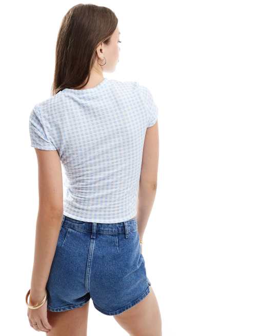 ASOS DESIGN baby tee with lemon fruit graphic in blue gingham, 4 of 4