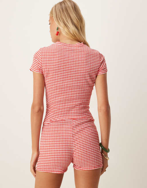ASOS DESIGN baby tee with lemon graphic co-ord in red gingham, 3 of 4