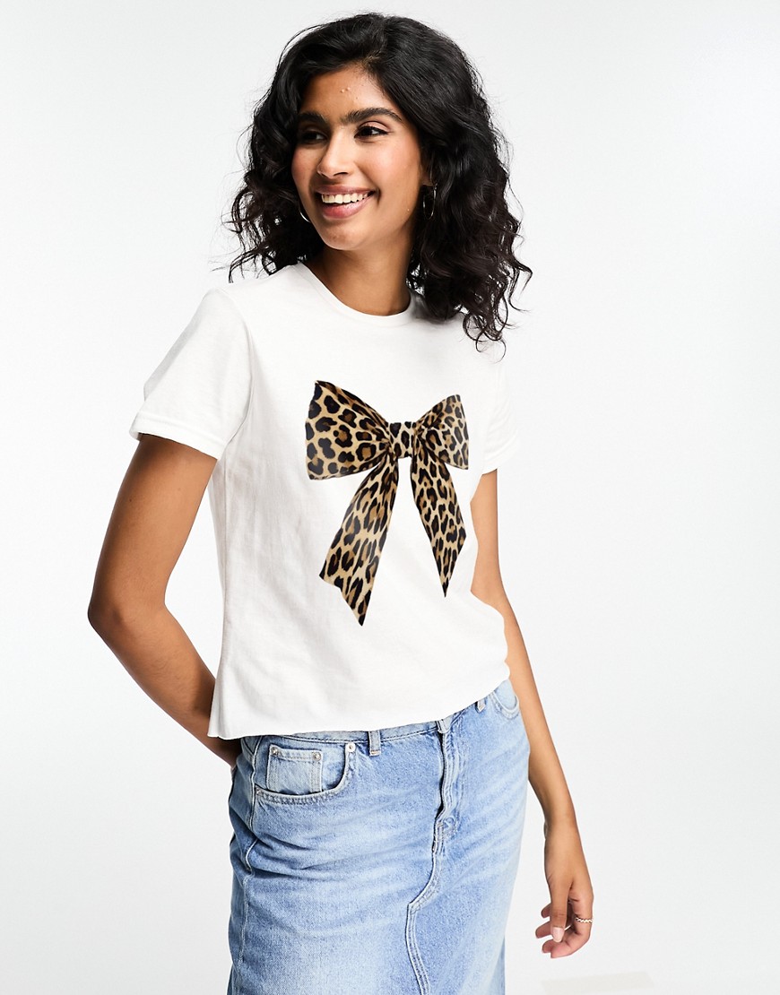 ASOS DESIGN baby tee with leopard bow graphic in white