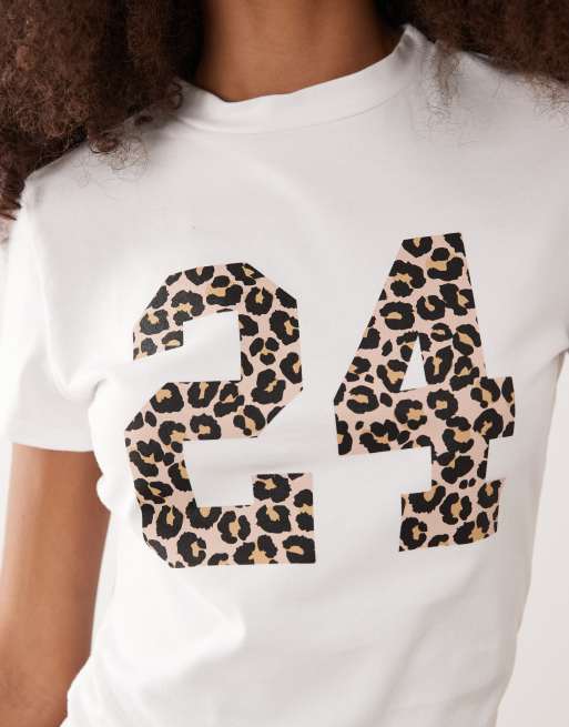 ASOS DESIGN baby tee with leopard number graphic in white, 3 of 4