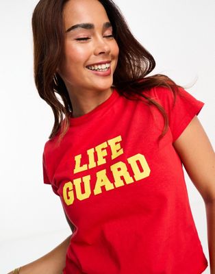 ASOS DESIGN baby tee with life guard graphic in red | ASOS