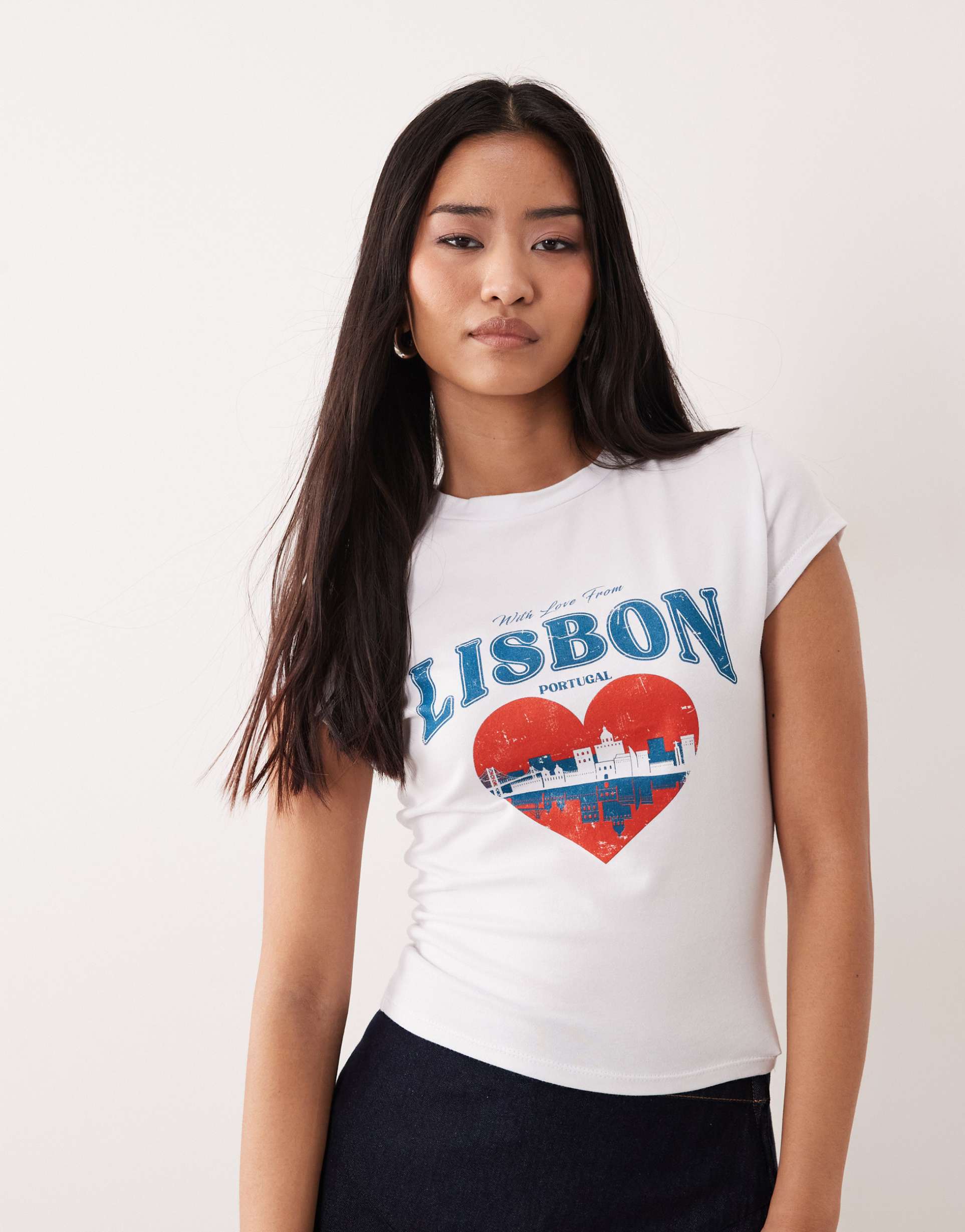 asos design baby tee with lisbon postcard graphic in white