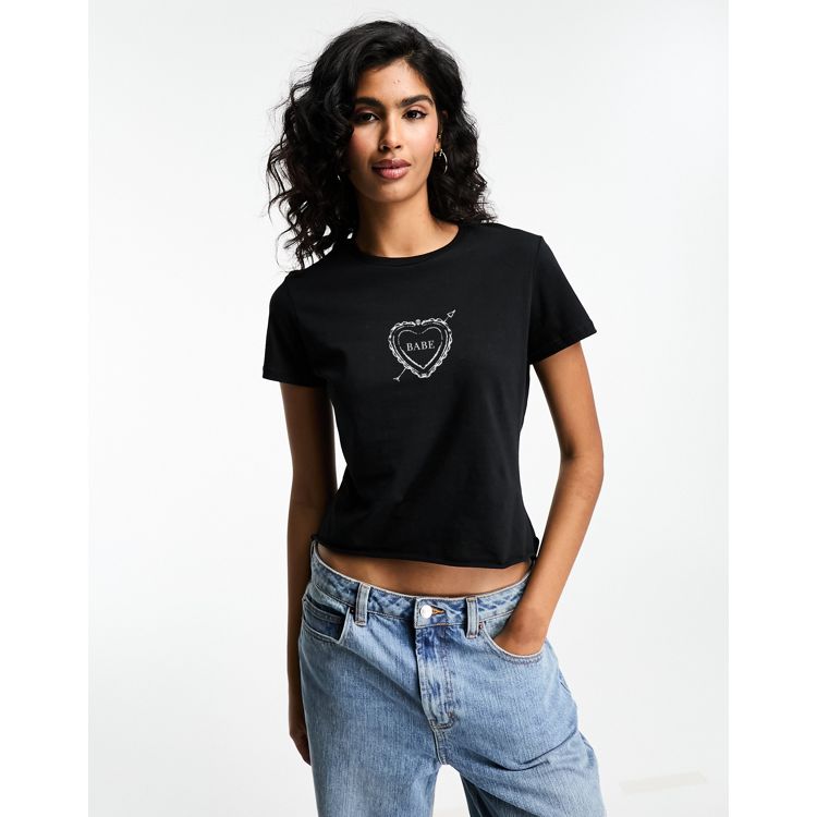 ASOS DESIGN baby tee with locket graphic in black
