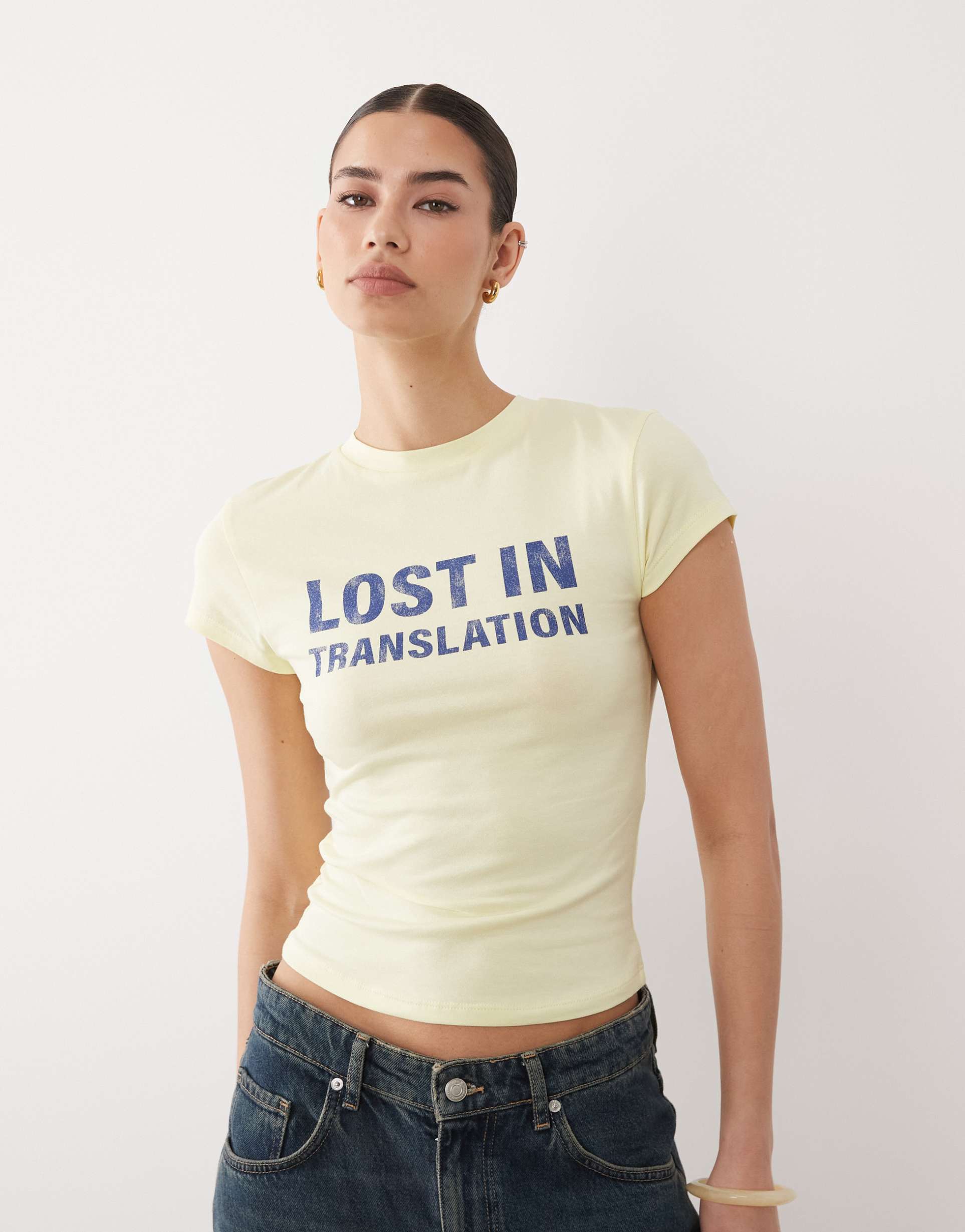 asos design baby tee with lost in translation graphic in buttermilk