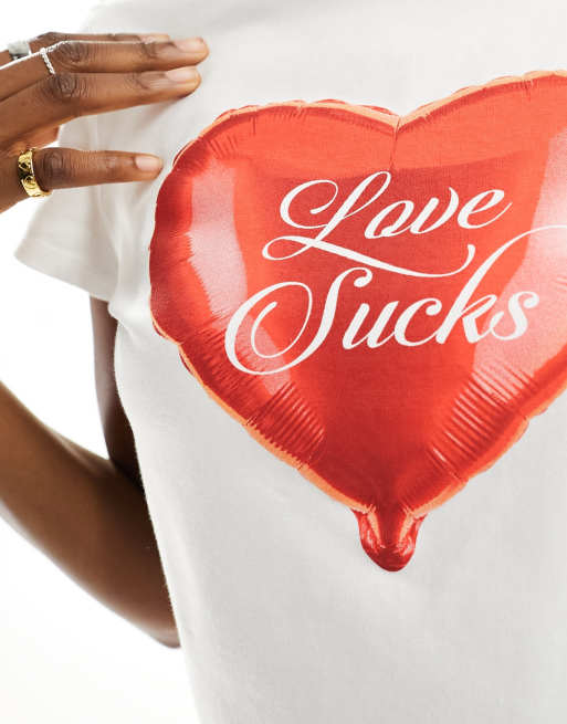 ASOS DESIGN baby tee with love sucks heart balloon graphic in white, 3 of 4