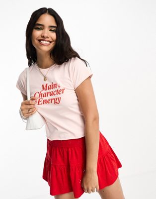 ASOS DESIGN baby tee with main character energy graphic in pink