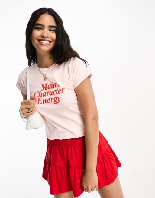 ASOS DESIGN baby tee with main character energy graphic in pink