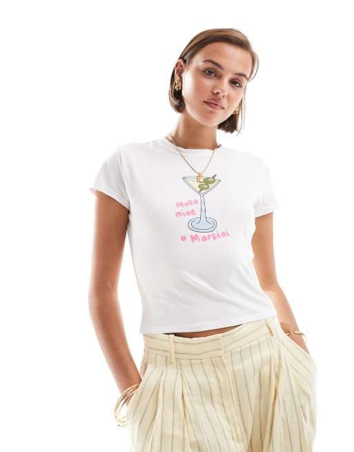 ASOS DESIGN baby tee with martini drink graphic in white, 4 of 4