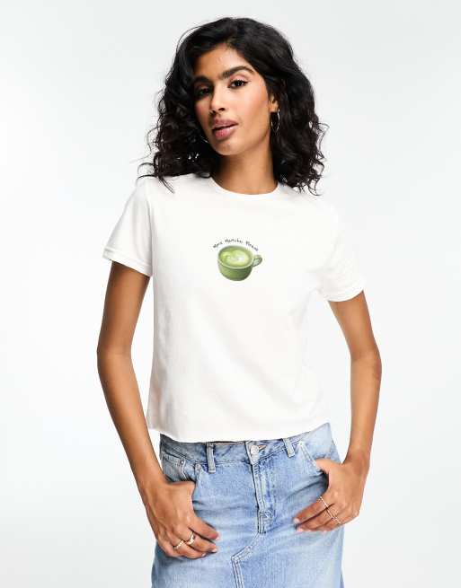ASOS DESIGN baby tee with matcha tea graphic in white