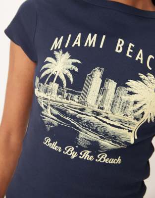 Asos Design Baby Tee With Miami Beach Graphic