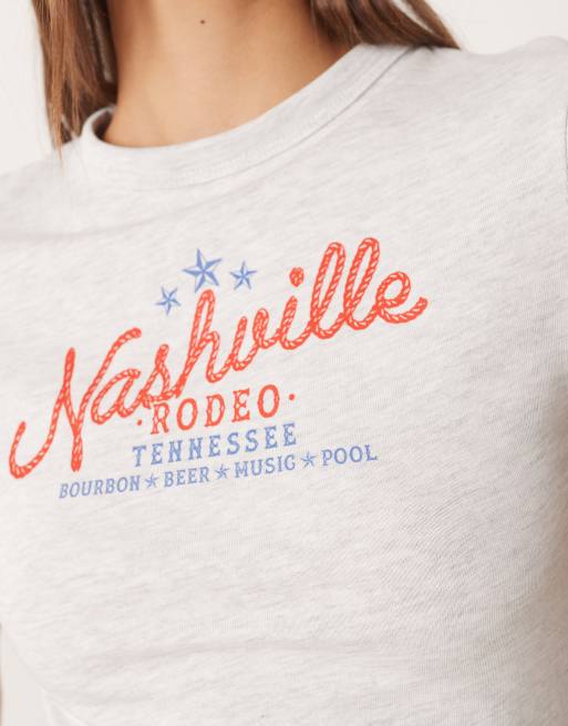 ASOS DESIGN baby tee with Nashville western graphic in ice marl, 3 of 4