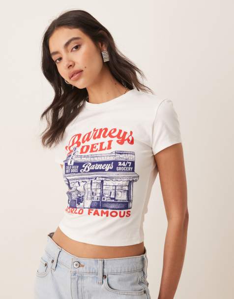 ASOS DESIGN baby tee with new york deli graphic in white - view 1