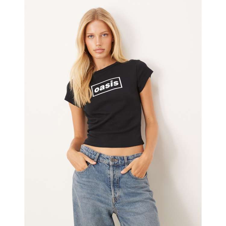 ASOS DESIGN baby tee with Oasis licensed graphic in black | ASOS