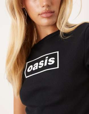 Asos Design Baby Tee With Oasis Licensed Graphic In Black
