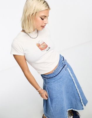 ASOS DESIGN baby tee with old-fashioned drink graphic in white