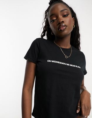 ASOS DESIGN baby tee with on wednesdays we wear black graphic in black
