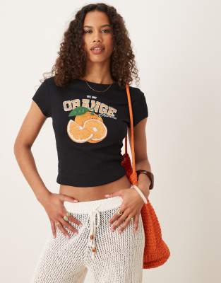 Asos Design Baby Tee With Orange Fruit Graphic In Black