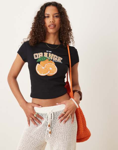 ASOS DESIGN baby tee with orange fruit graphic in black - view 1