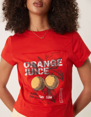 Asos Design Baby Tee With Oranges Applique In Red