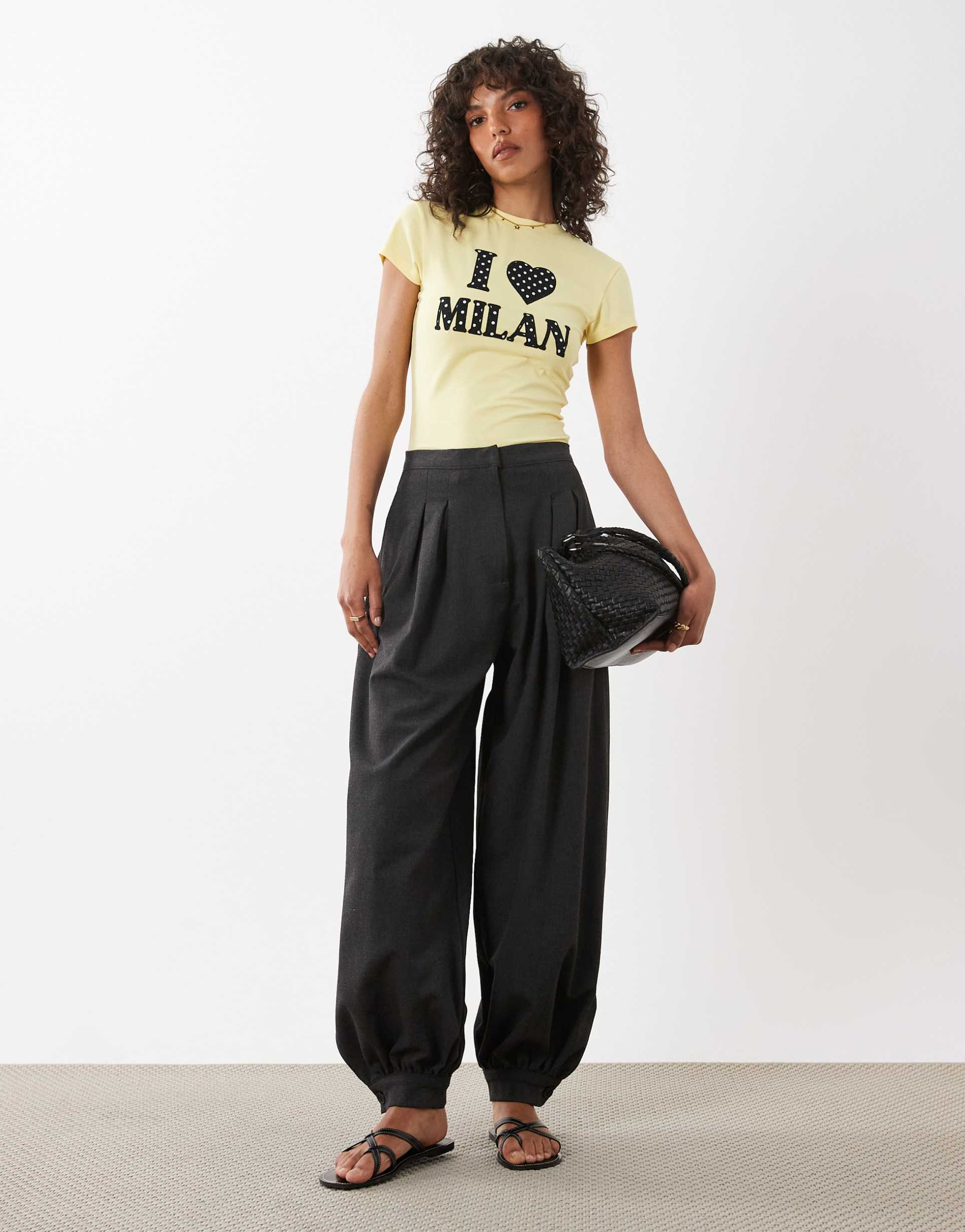 asos design baby tee with polka dot applique i heart milan graphic in buttermilk