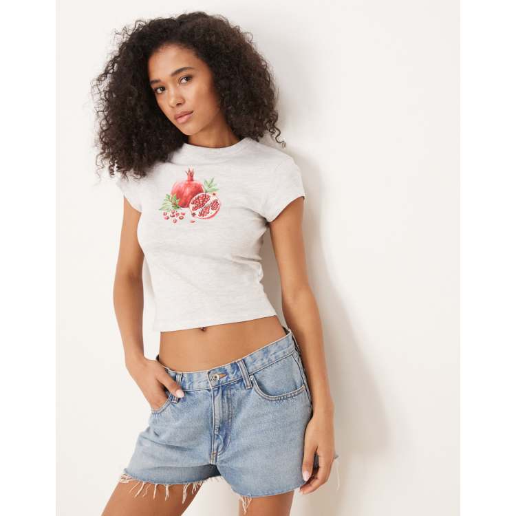 ASOS DESIGN baby tee with pomegranate fruit graphic in ice heather