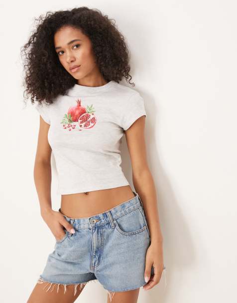 ASOS DESIGN baby tee with pomegranate fruit graphic in ice marl - view 1