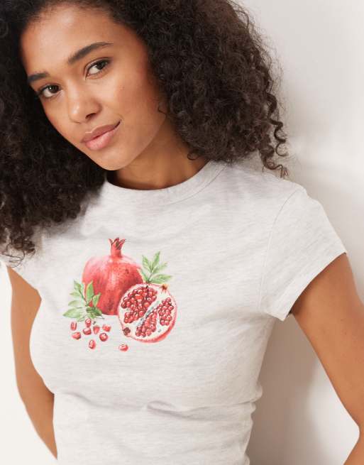 ASOS DESIGN baby tee with pomegranate fruit graphic in ice marl, 2 of 4