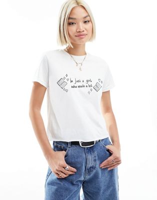 ASOS DESIGN baby tee with reading graphic in white