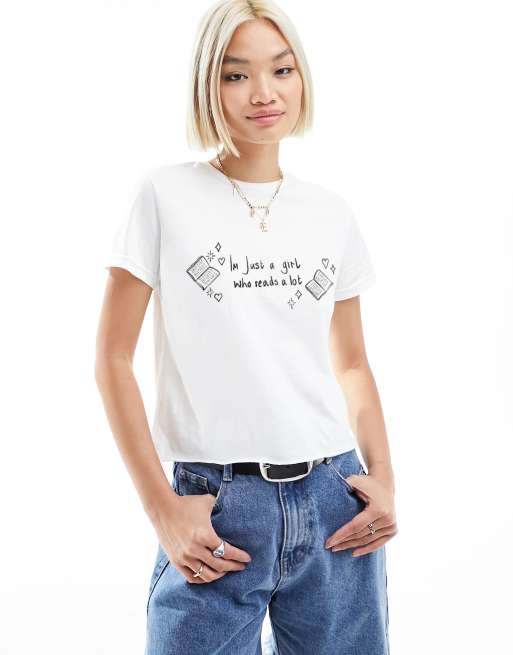 ASOS DESIGN baby tee with reading graphic in white | ASOS