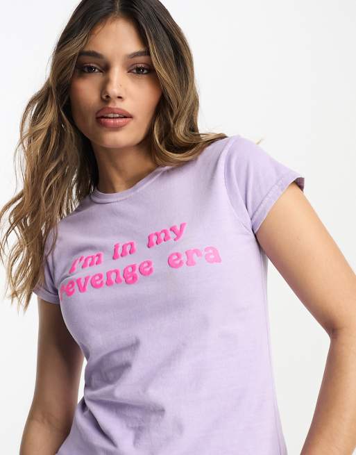 ASOS DESIGN baby tee with revenge era graphic in washed lilac, 2 of 4