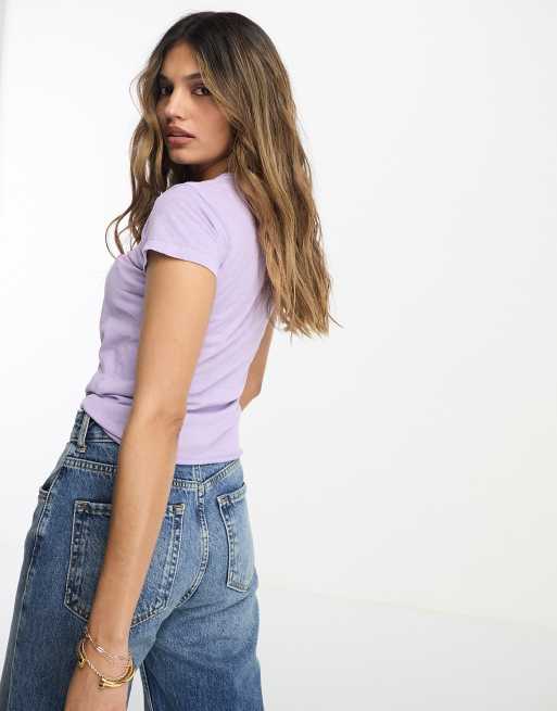 ASOS DESIGN baby tee with revenge era graphic in washed lilac, 4 of 4