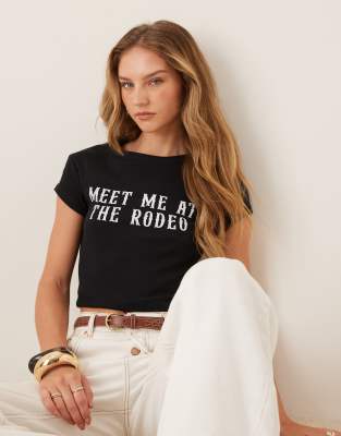 Asos Design Baby Tee With Rodeo Slogan In Black