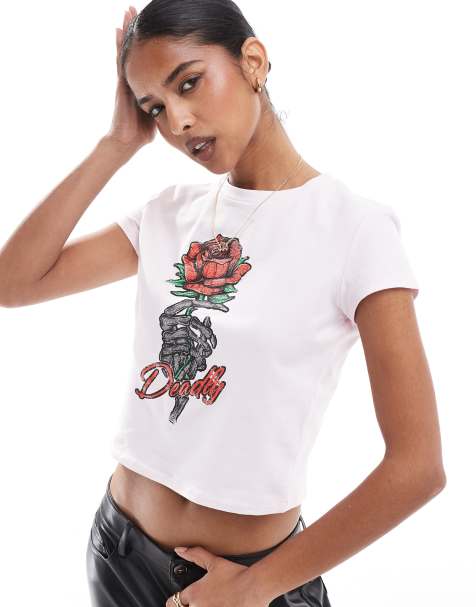 ASOS DESIGN baby tee with rose print in pink - view 1