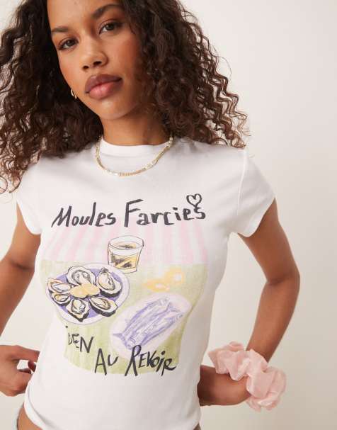 ASOS DESIGN baby tee with seafood graphic in white - view 1