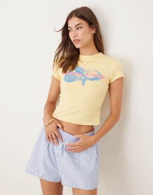 Asos Design Baby Tee With Shell Graphic In Yellow