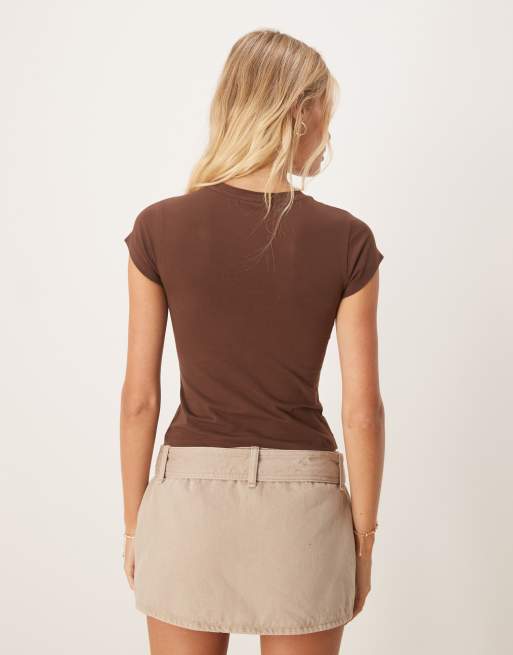 ASOS DESIGN baby tee with shell sequin embellishment graphic in brown, 3 of 4