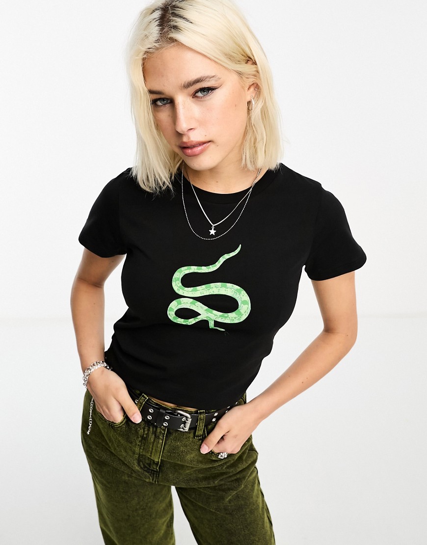 ASOS DESIGN baby tee with snake graphic in black