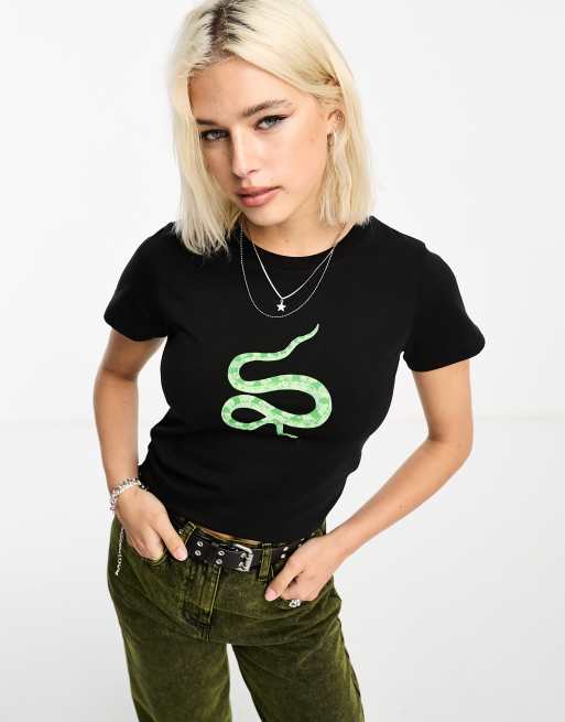 ASOS DESIGN baby tee with snake graphic in black