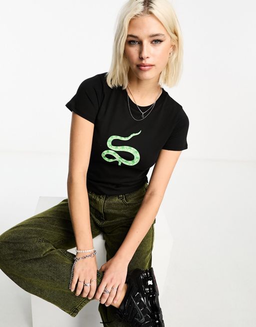 ASOS DESIGN baby tee with snake graphic in black | ASOS