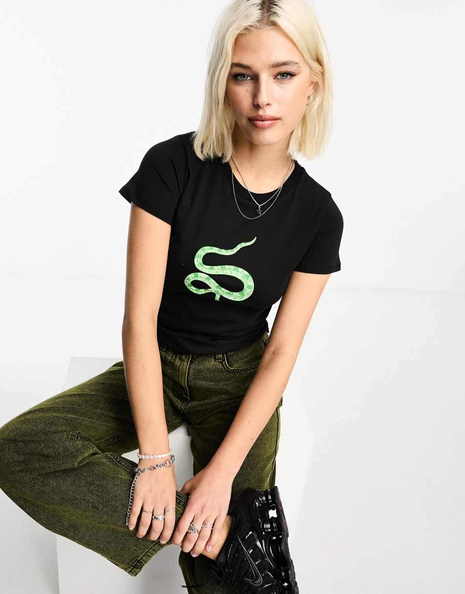 ASOS DESIGN baby tee with snake graphic in black