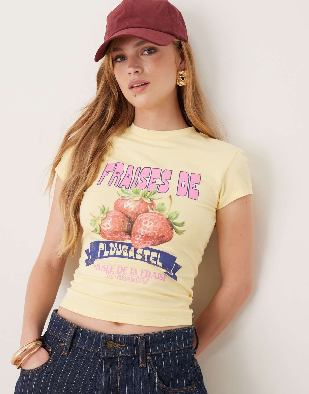 ASOS DESIGN baby tee with strawberry fruit graphic in yellow