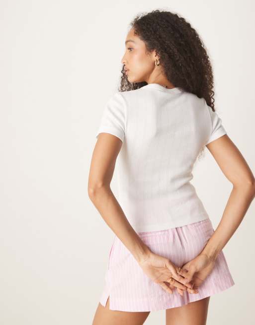ASOS DESIGN baby tee with strawberry graphic in cream pointelle