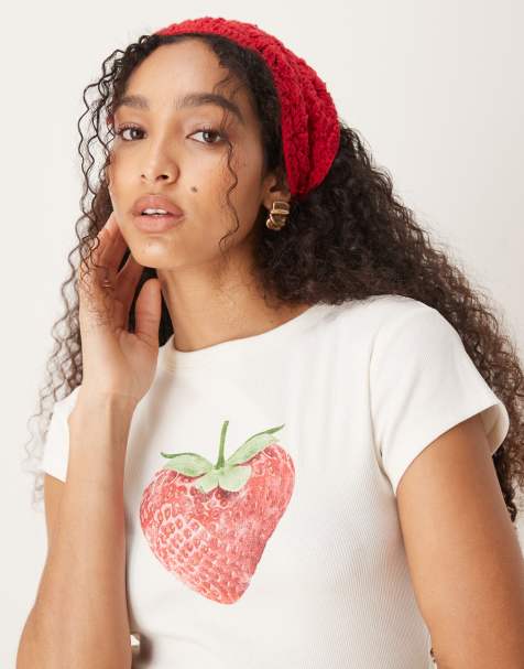 ASOS DESIGN baby tee with strawberry graphic in cream - view 1