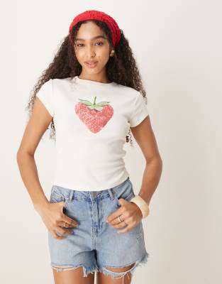 Asos Design Baby Tee With Strawberry Graphic
