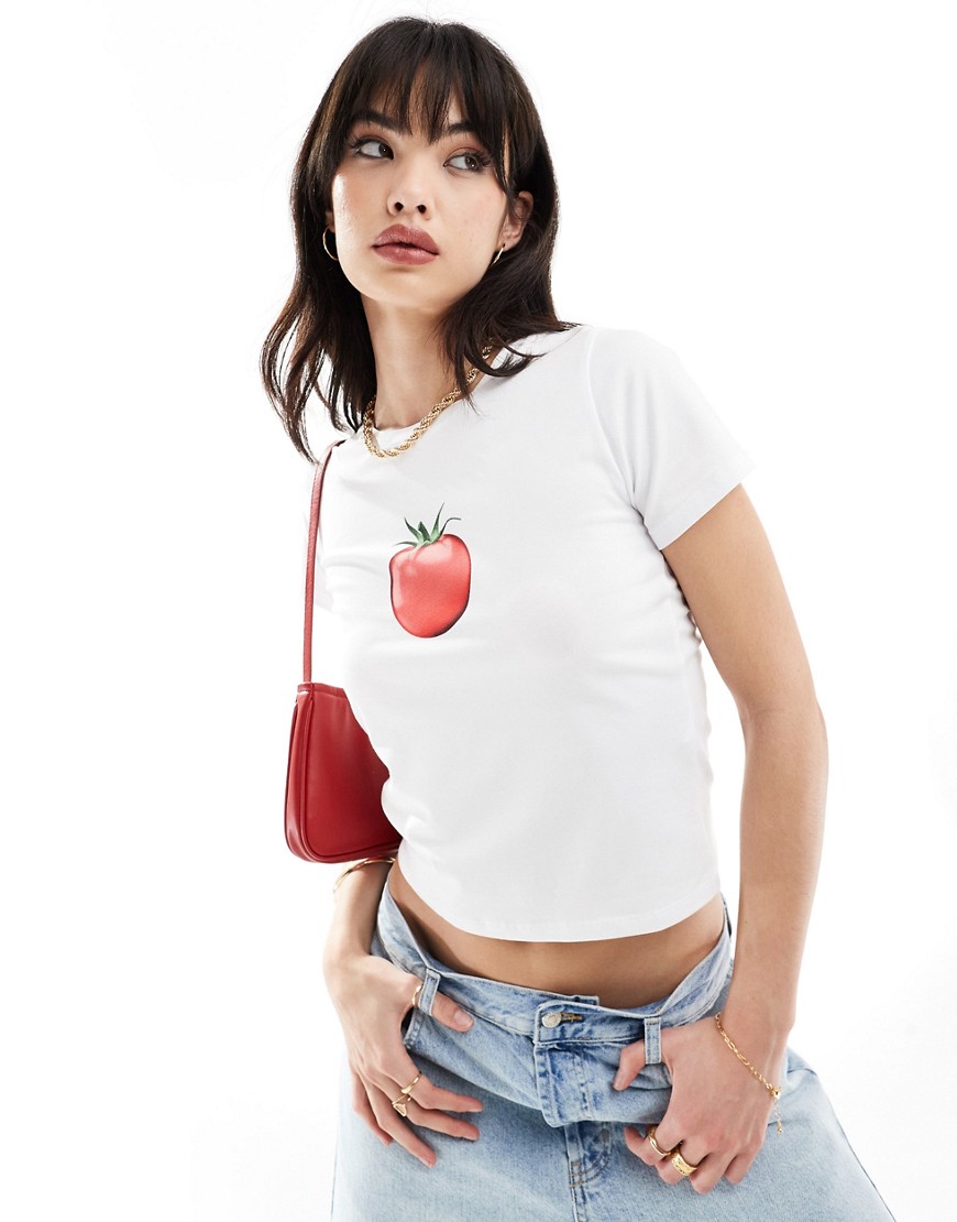 ASOS DESIGN baby tee with tomato graphic in white
